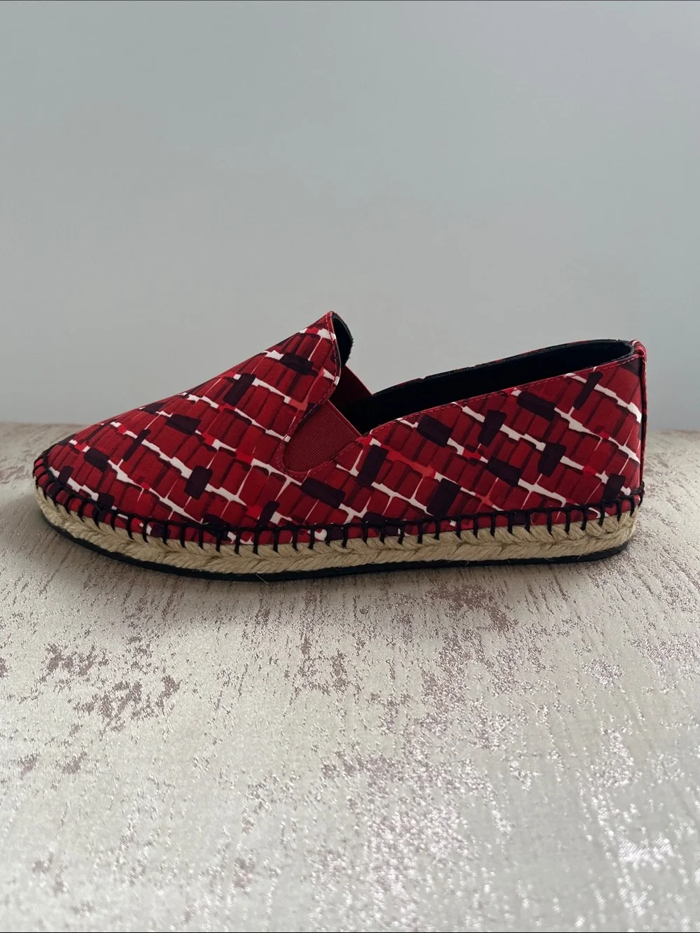 Bottega Veneta Red Grid-Patterned Slip-On Espadrilles